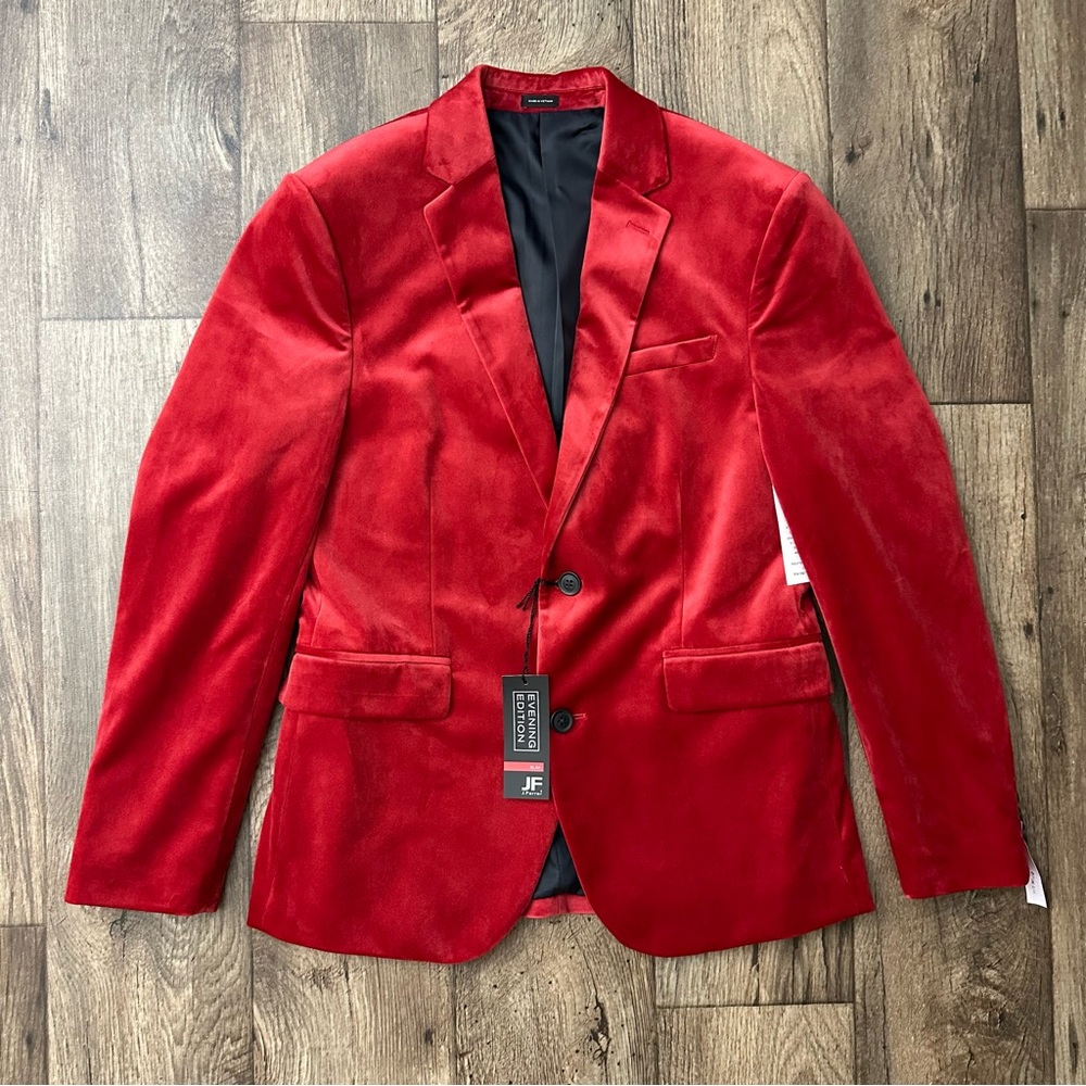 J Ferrar Velvet Sports Coat Evening Blazer Mens Size 38 SH Red